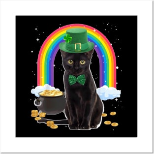 Black Cat St Patricks Day Leprechaun Costume Shamrock Girls Posters and Art